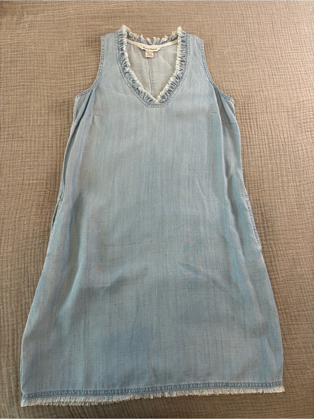 Tommy Bahama Chambray Fringe V-Neck Sleeveless Dress